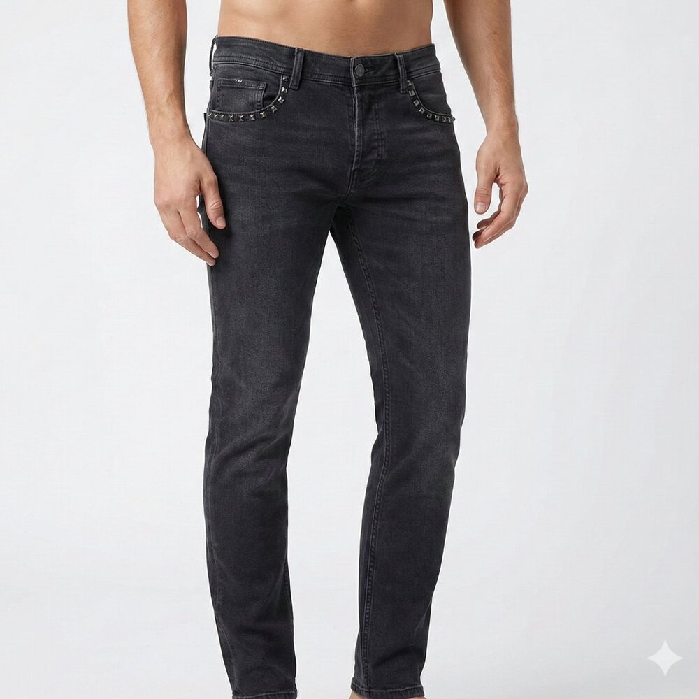 Zara Stud Black Charcoal Skinny Stretchable Denim Jean Pants